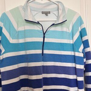 T by Talbots Blue Striped 1/4 Zip cotton poly blend top sz L with sun protection